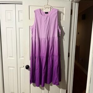 Button-Neck Tiered Maxi Purple Ombre Dress